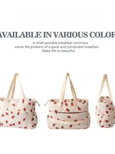 Cute Strawberry Pattern Canvas Diaper Bag, Large Capacity Baby Changing Bag, Multi-Compartment Portable Mom Travel Bag, Waterproof Infant Organizer