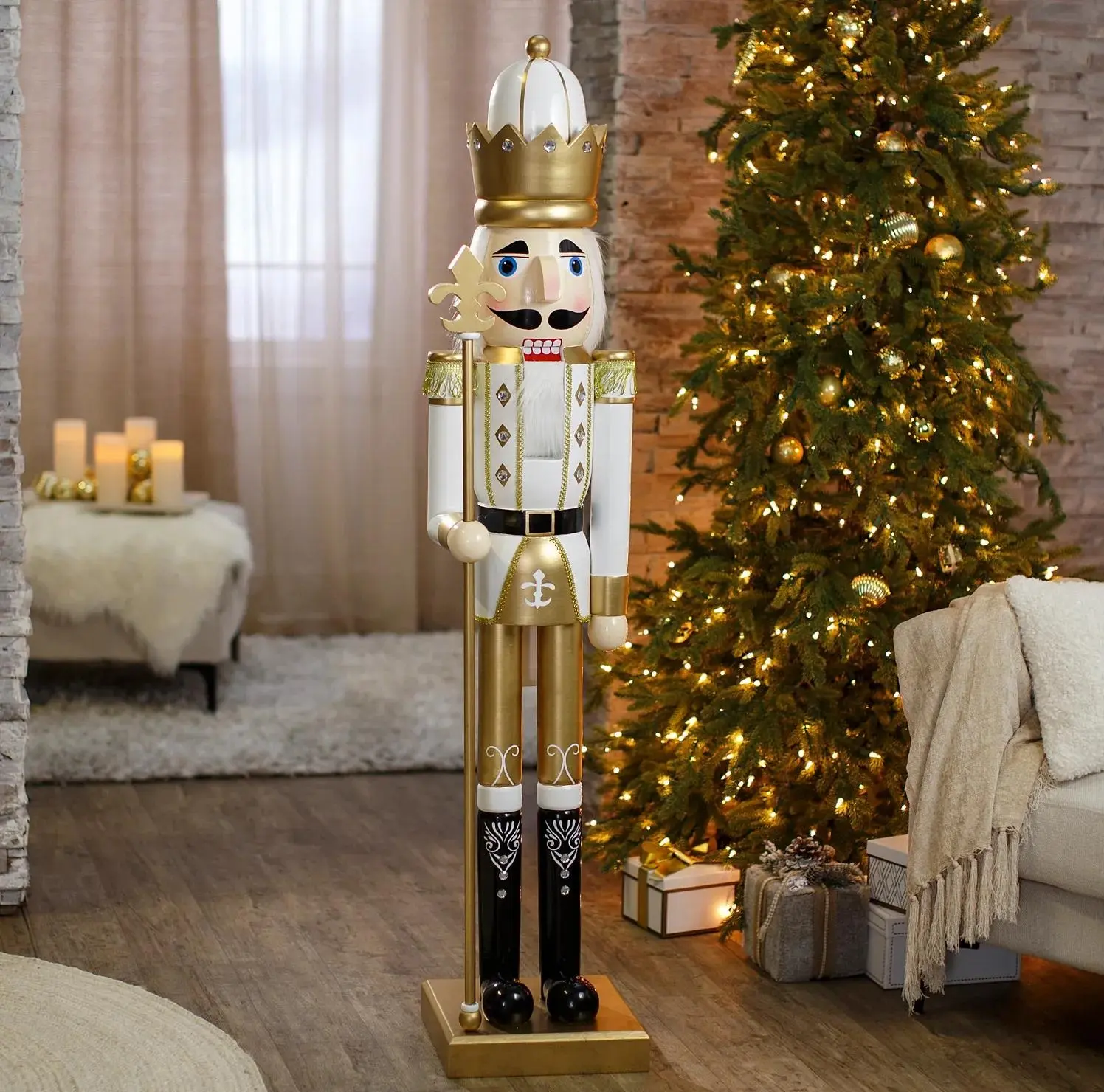 5 Ft. Giant Classic Gold Wood Holiday Nutcracker with Scepter