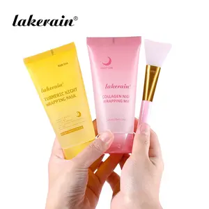 Collagen & Turmeric Gel Mask with Brush, Glow Overnight Renewal Rejuvenating Peel-off Mask, Face Skin Care Product for Women & Men