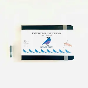 Bower Bied Watercolor Sketchbook, 5.6"x3.7" Watercolor Journal with 24 Sheets 140 LB (300 GSM) Cotton Watercolor Paper, Black Cover Water Coloring Sketch Book As Travel Notebook (5.6x3.7in)
