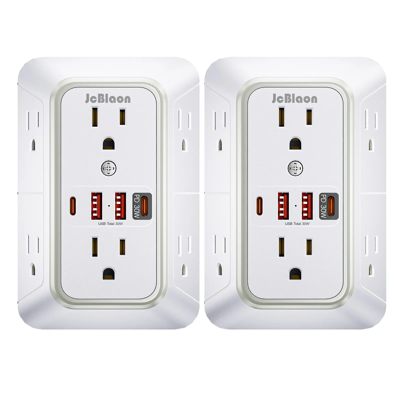 2 Pack Multifunctional Power Strip with 1050J Surge Protector, Outlet Extender, Wall Outlet Extender, 3-Sided Power Strip with Multiple Outlets, 6 AC, 2 USB A,2USB C Port for 30W, Home Office, Dorm Room Essentials
