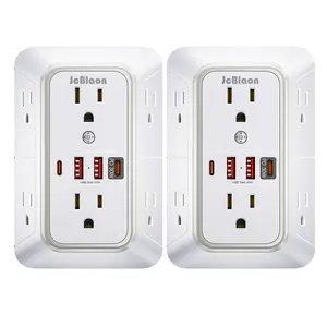 2 Pack Power Strip with 1050J Surge Protector, Outlet Extender, 3-Sided Power Strip with Multiple Outlets, 6 AC, 2 USB A,2USB C Port for 30W, Home Office, Dorm Room Essentials