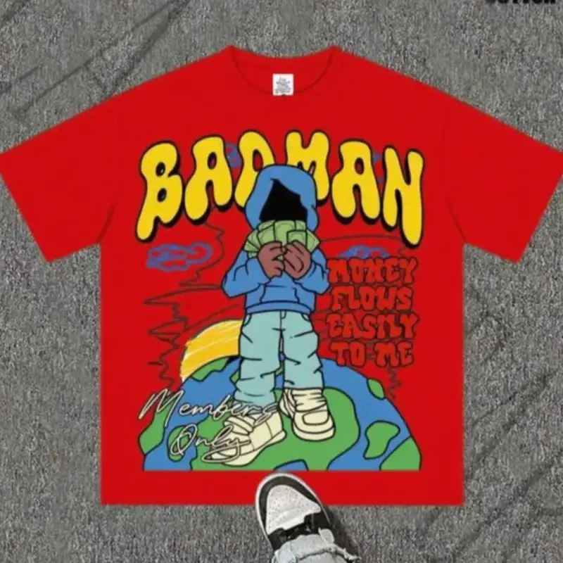 Men'S Bold BADMAN Graphic T-Shirt - Red with Yellow Lettering - Soft Breathable Cotton Tee for Streetwear, Casual Outfits & Everyday Essentials - Machine Washable Everyday Essential Shirt, Street Style Apparel, Comfortable Fit Shirt, Streetwear Fashion