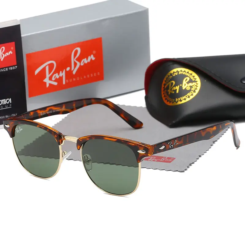 Ray-Ban Classic Clubmaster RB3016 – Black & Gold Browline Sunglasses for Men & Women