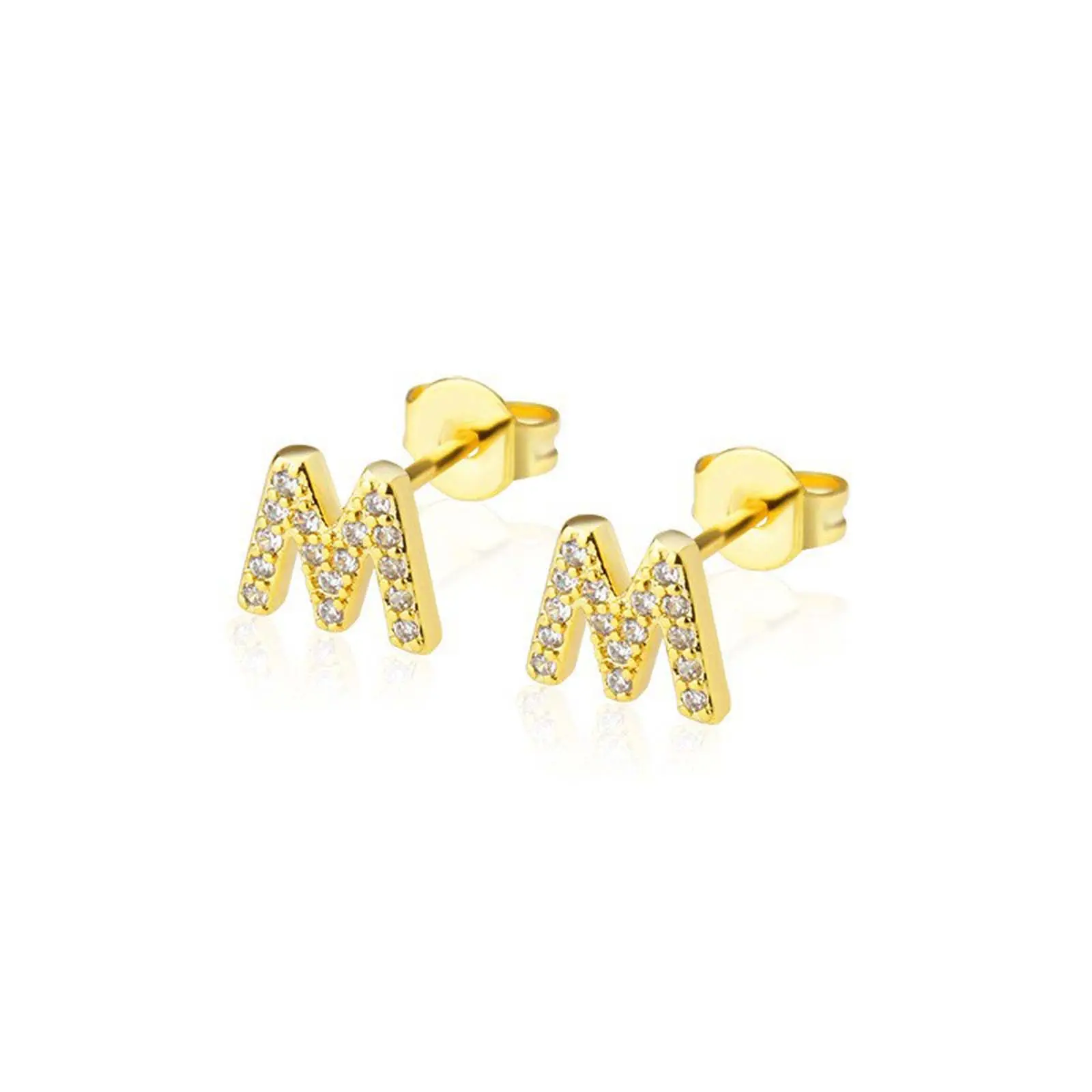 Classic Golden Personalized Earrings - 26-Letter Cubic Zirconia Gold Stud Earrings, Elegant Fashionable Artificial Gemstone Jewelry with Unisex Appeal for Daily Wear to Events