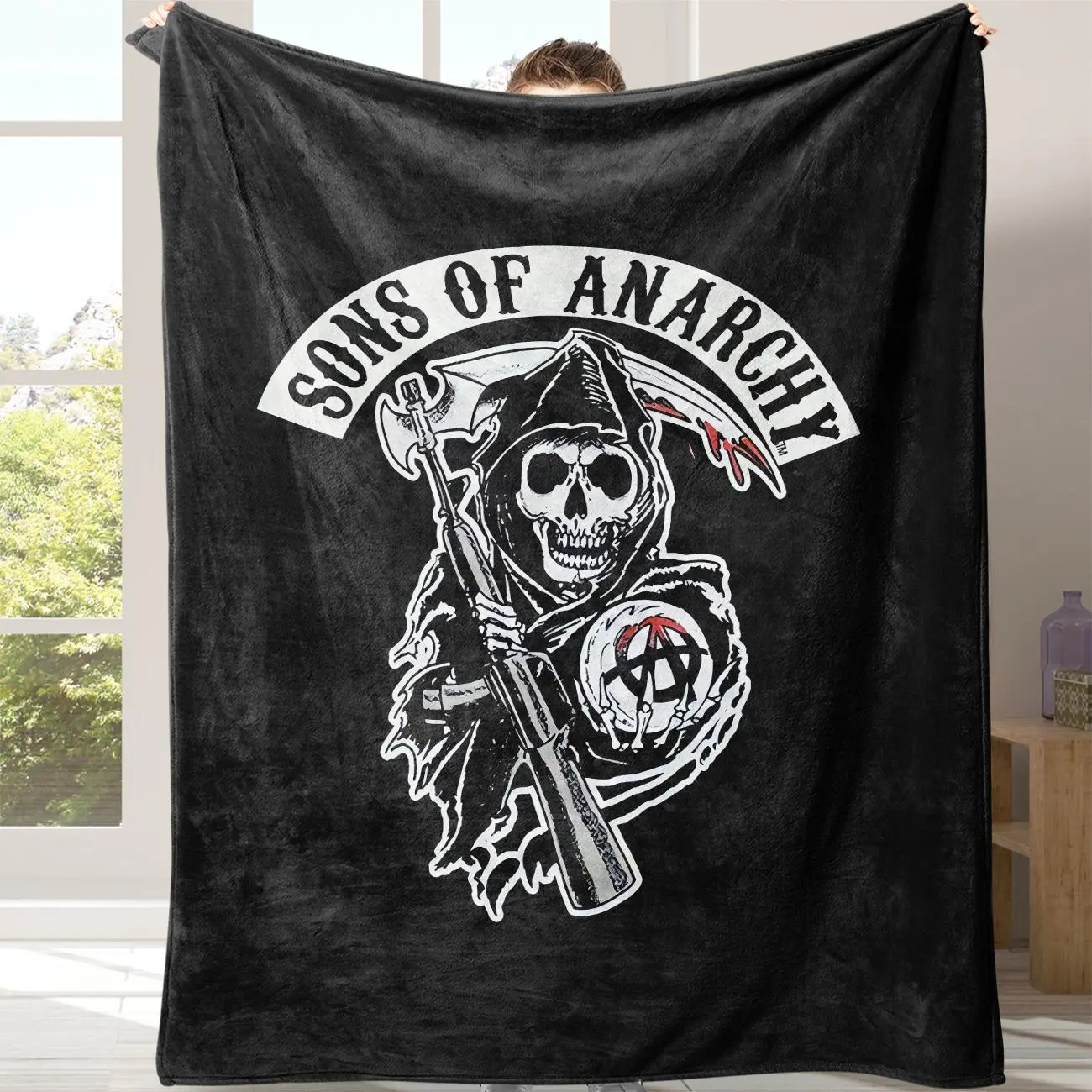 Songs Of Anarchy Letter Print Flannel Blanket, 1/2 Counts Soft Warm Throw Blanket with Storage Bag, Air-conditioned Room Blanket, Warm Nap Blanket for Home Office Travel Camping, Room Accessories, Flannel Cozy Blanket, Flannel Fleece Blankets