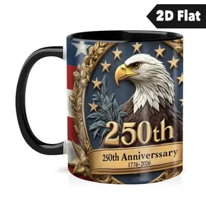 2026 USA 250th Anniversary Independence Day Commemorative Sturdy Glossy Ceramic Mug, Patriotic Eagle & Liberty Bell Drinkware, Washable Reusable Coffee Cup Gift for Proud Patriots