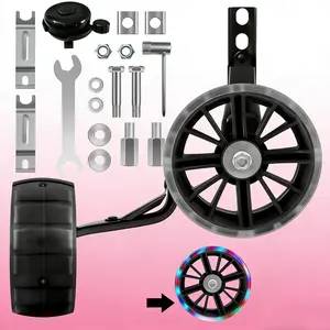 Bike Training Wheels for Kids 12 14 16 18 20 Inch with Flashing Quiet Wheels Fits Variable Single Speed Bikes Big Black