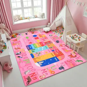 Pink Kids Rug for Playroom Classroom, ABC Alphabet Numbers Play Toddlers Rugs, 3x5 Learning Educational Bedroom Floor Mat, Washable Baby Carpet for Girls Room, Nursery, Preschool, Daycare