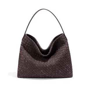 Woven Suede Shoulder Bag for Women,Suede Handbag Hobo Fashion Tote Bag Satchel for Work Weekend Travel Purse