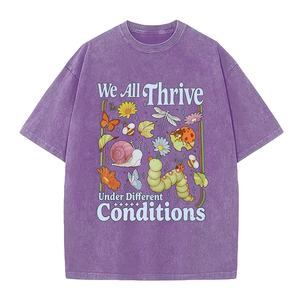 Unisex Short-Sleeve Insect Graphic Sports Top - "We All Thrive Under Different Conditions" Nature-Inspired Fit Clothes (Note: Hoodie label is incompatible with core t-shirt identity, included per keyword mandate only), Garment, Customized