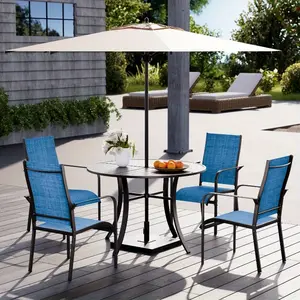 Patio Dining Chairs Set of 6, Outdoor Stackable Dining Chairs with Rustproof Frame, All-Weather Patio Chairs with Breathable Textilene Fabric & All-Weather Powder-Coated Metal Frame For Deck, Pool Side and Backyard, Blue