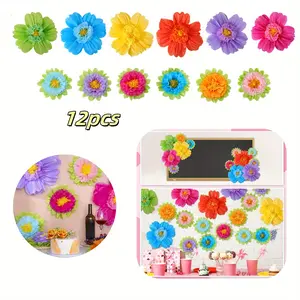 12PCS Large Colored Tissue Flowers And Tropical Leaves,20 Inch Giant Holiday Paper Flowers,Used For Wall Background,Used For Carnival Crafts,Birthdays,Weddings,Party Decorations