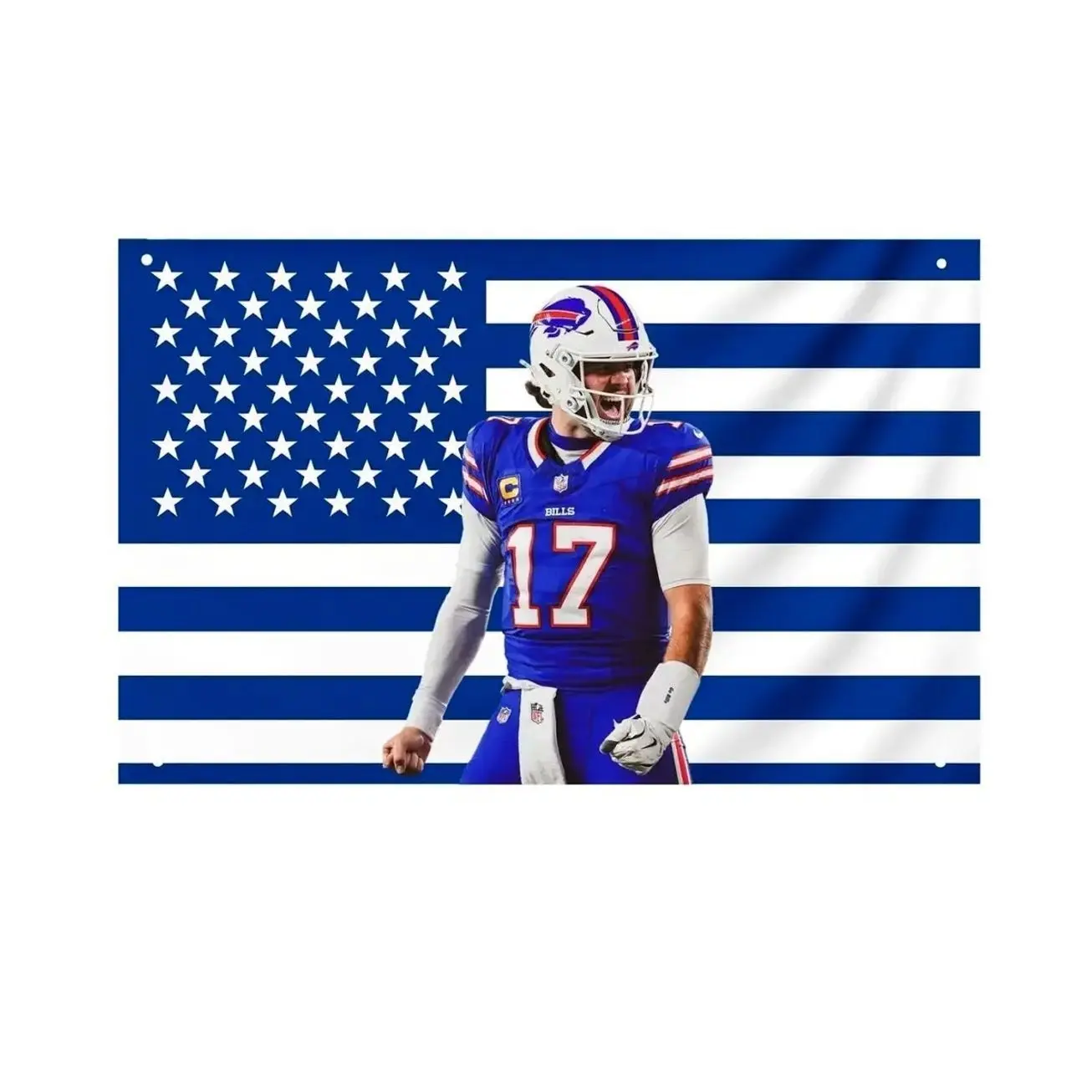 Josh Allen Blue US Flag, Tapestry – NFL Wall Art, Buffalo Football Decor, Quarterback Room Poster, Sports Bedroom & Dorm Flag