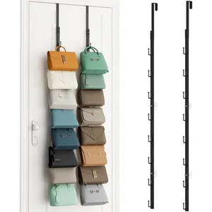 Over The Door Purse Organizer - 2 Packs Wall Mounted Purse Rack with 8 Hooks Design, Hanging Handbag Organizer Storage Holds up to 16 Bags, Bag Rack for Closet, Door (Black)
