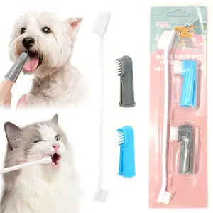 Dog Toothbrush Cleaning Set of 3, 2 Dogs Oral Care Finger Sleeve Brushes and 1 Double-head Soft Brushes Dental Cleaning Care for Puppies Adult-dogs