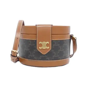 Pre-owned Celine Calfskin Shoulder Bags Medium Tambour Triomphe Canvas Calf Shoulder Bag