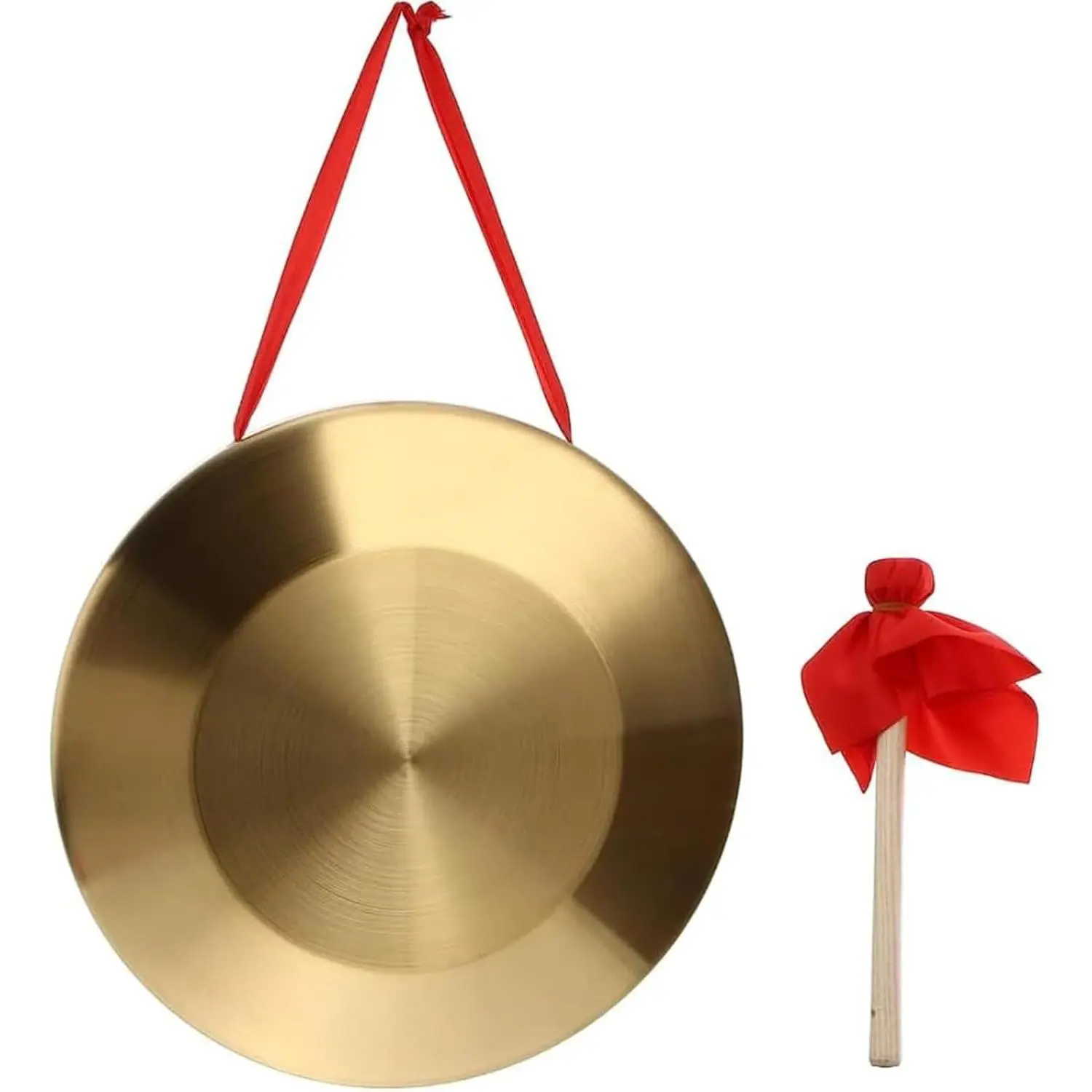 12.6 inch Gong Instrument, Tam Tam Gong Chinese Traditional Percussion Instrument Brass Gongs, Copper Decorative Chau Gongs with Wooden Mallet and Red  Ribbon