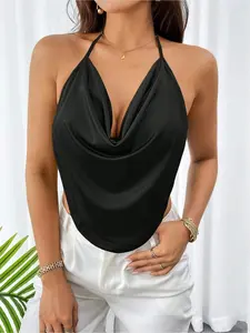 Y2K Style Preppy Backless Womenswear Top, Fitted Plain Design, All-Season Casual Wear, Perfect for Daily & Stylish Looks