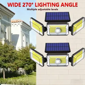 2 Pack Remote Controlled Solar Motion Activated LED Lights, 3 Heads Adjustable Outdoor Waterproof Security Lighting for Backyard Porch Barn Exterior Wall Mount Use