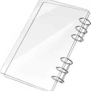 Clear Acrylic Binder A6 6 Ring Acrylic Binder Ring Transparent Notebook Cover A6 Planner Binders Refillable with Silver Metal Round Rings for Office Meeting Trave