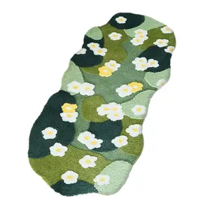 Nordic 3D Lawn Moss Rugs Carpet Fluffy Green Forest Irregular Floor Mat Soft Three-Dimensional Flocking Bedroom Rug Flocked Green Plush Bedroom Rug