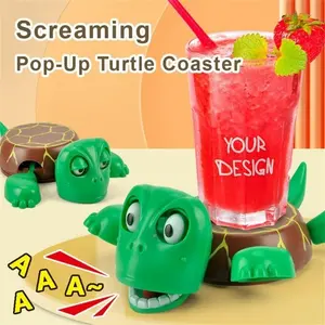 Bouncy Scream Turtle Coaster, Fun Expression Liftable Limbs Turtle Cup Holder, Drink Coaster, Desk Stress Relief Toy, Home Decor, Gift