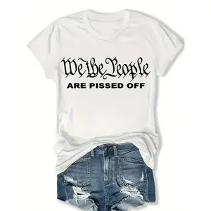 [Plus Size Casual Top] Plus Size Women's Casual Top - Short Sleeve Letter Print Oversized Round Neck Summer and Spring Clothing