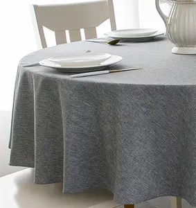 Tektrum Round Faux Linen Textured Tablecloth Table Cover - Waterproof/Spill Proof/Stain Resistant/Wrinkle Free/Heavy Duty - Great for Banquet, Parties, Dinner, Kitchen, Wedding (Charcoal)