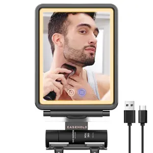 EASEHOLD Fogless Shower Mirror for Shaving - Heated Anti-Fog, 3 Color LED Lights, 5000mAh Battery, Waterproof, 9.5x8 Inch, Razor Holder - Rechargeable Bathroom