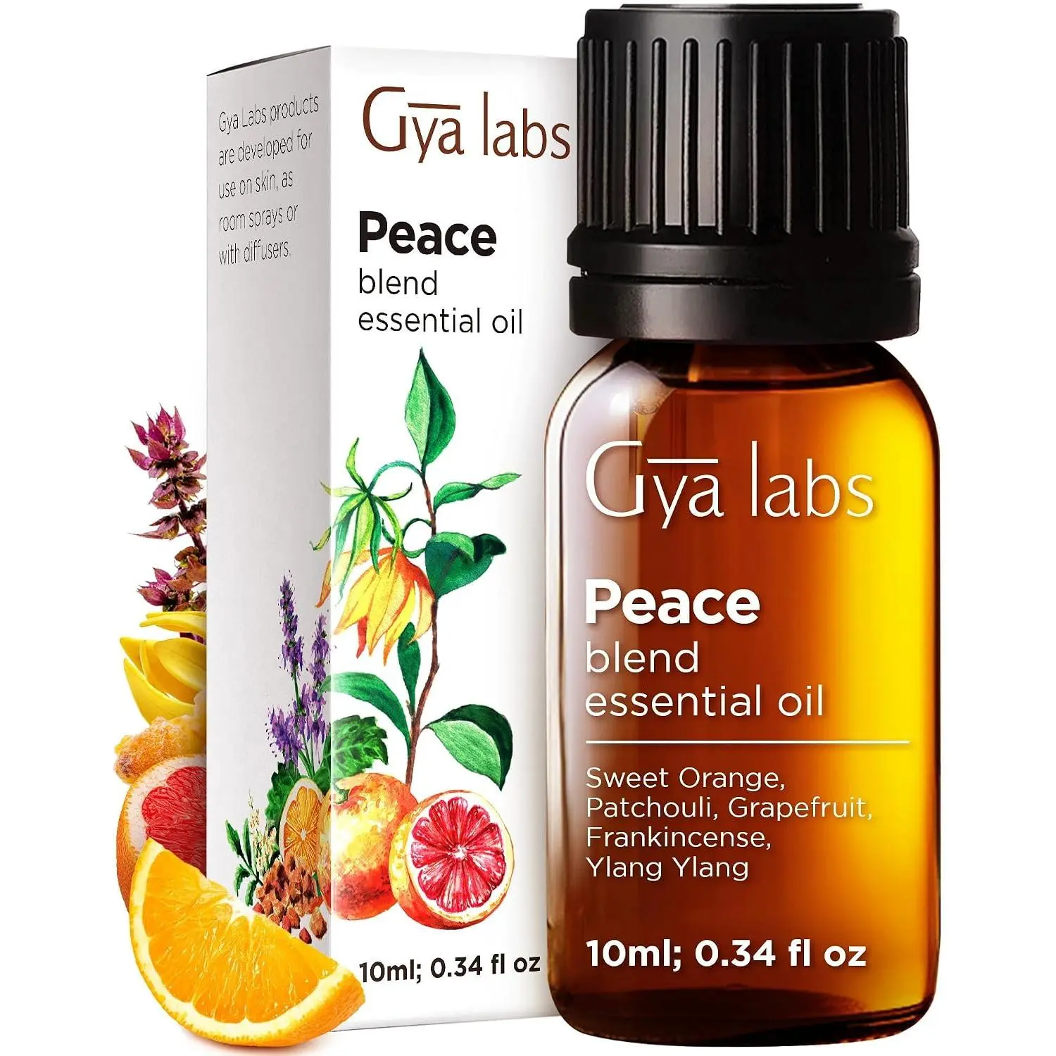 Gya Labs Peace Essential Oil Blend for Diffuser, Aromatherapy, Candle Making & DIY - Ingredients of Frankincense, Grapefruit & Patchouli (0.34 Fl Oz)