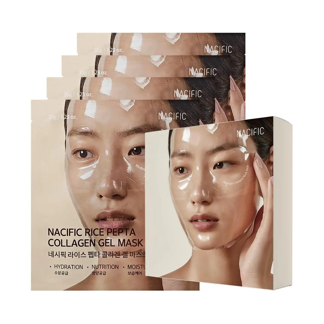NACIFIC Rice Pepta Collagen Gel Face Mask (Rice Peptide) 4EA Set, Hydrogel Care for All Skin Types, Hydrating, Firming, Elasticity, Glass Glow Skin, Korean Skin Care