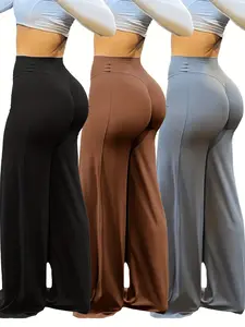 Three-piece wide-leg pants for women plus size yoga pants | High elasticity, solid color, long design, suitable for sports, fitness, outdoor yoga, workouts, and everyday casual wear