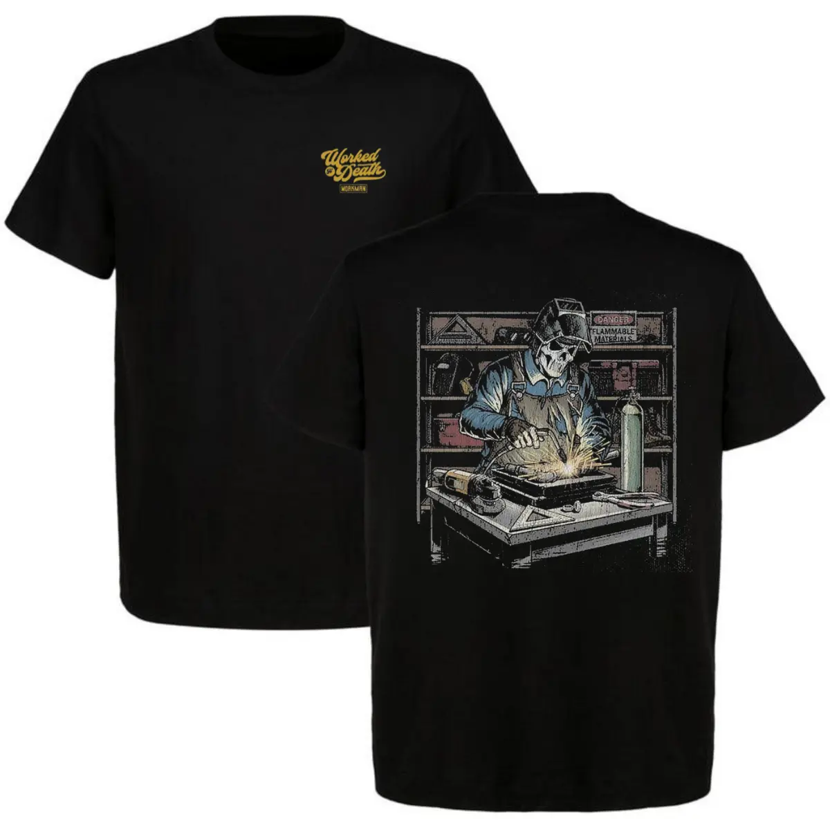 Worked to Death Welder T-Shirt for Men, Short-Sleeve Breathable Cotton Graphic Art Print Tee for Mechanics & Metalworkers, Apprentices, Breathable Streetwear Top, Men's T Shirts, Biker, Tshirt, Aesthetic Graphic Tee, Boyfriends, Graphic Print