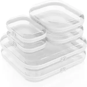 6PCS Clear Hard Shell Zipper Case for Storage, Portable Waterproof Cosmetic Bag with Zipper, Plastic Clear Pencil Case, Toiletry Pouch, Travel Organizer, Toy Storage Bins, Pencil Holder