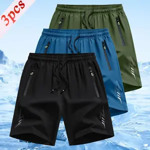 3pcs-Men's Lightweight Casual Shorts - Elastic Waist with Adjustable Drawstring, Side Pockets, Breathable Fabric for Basketball, Running, Beach & Outdoor Sports - Athletic Shorts, Workout Gear, Regular Fit, Comfortable Fit, Gym Enthusiasts#SummerVibes