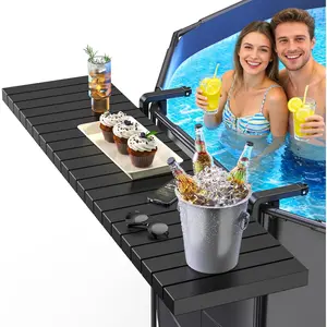 Pool Bar for Above Ground Pools,  Poolside Drink & Snack Table Supports Up to 110 lbs, Large Heavy-Duty Metal Poolside Bar Fits <=4.4" Rails for Framed Round & Oval Pools, Ideal for Pool Parties