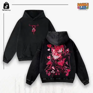 Lucifer X Alastor, Cartoons Aesthetic Washed Graphics Hoodie & Sweatshirt & Tank Top & T-shirt, Superhero Fans | Oversized Unisex Streetwear