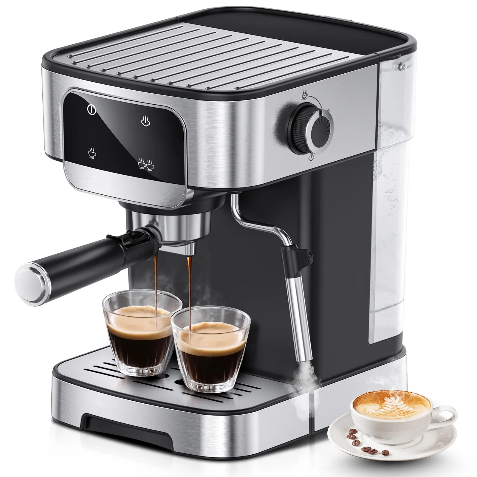 Parvusli 20-Bar Semi-Automatic Espresso Machine - Auto Milk Frother, 61 oz Removable Water Tank, LED Touch Screen Professional Coffee Maker for Lattes, Cappuccinos