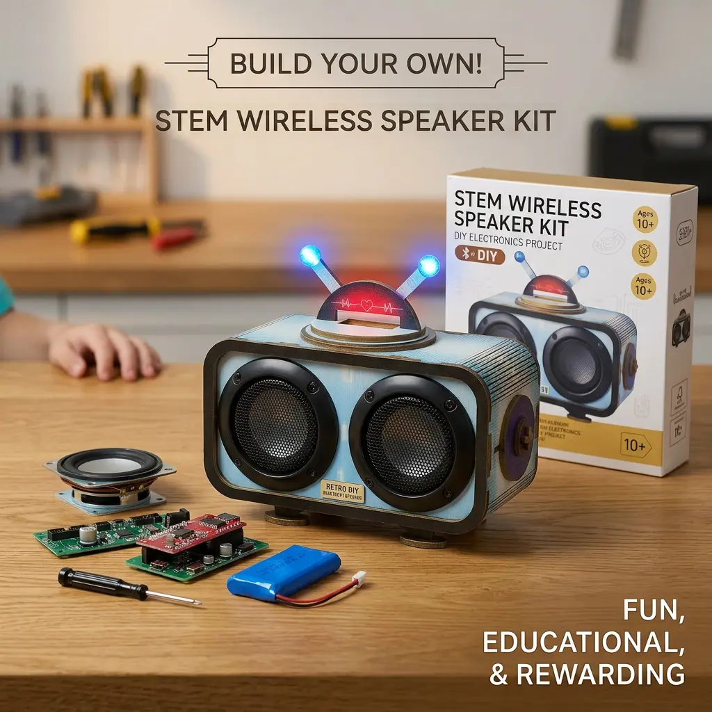 DIY Bluetooth Wooden Speaker Kit with LED Lights & Audios, STEM Beginner Electronics Science Experiment Set, Educational DIY Woodwork Toy Gift for Kids Teens Ages 8-12,14,16 (Birthday Graduation)