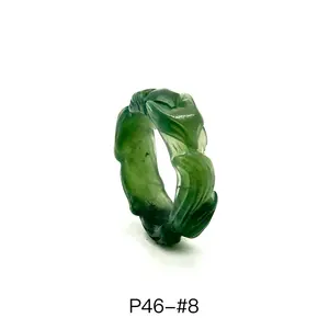 Size#8【P46】Carved Jade Ring, Handmade Natural Xiuyan Jade Band, Vintage Chinese Carving Jewelry for Women Men