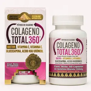 Colágeno Total 360° | Total 360° Collagen Peptides – Biotin, Vitamin C & E, Glucosamine & Hyaluronic Acid | Piel, Cabello, Uñas y Articulaciones | Skin, Hair, Nails & Joint Support | 60 Cápsulas / 350mg