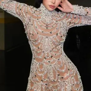 2025 New European and American Fashion Dresses Slim-fitting See-through Sequins Sexy Jumpsuits