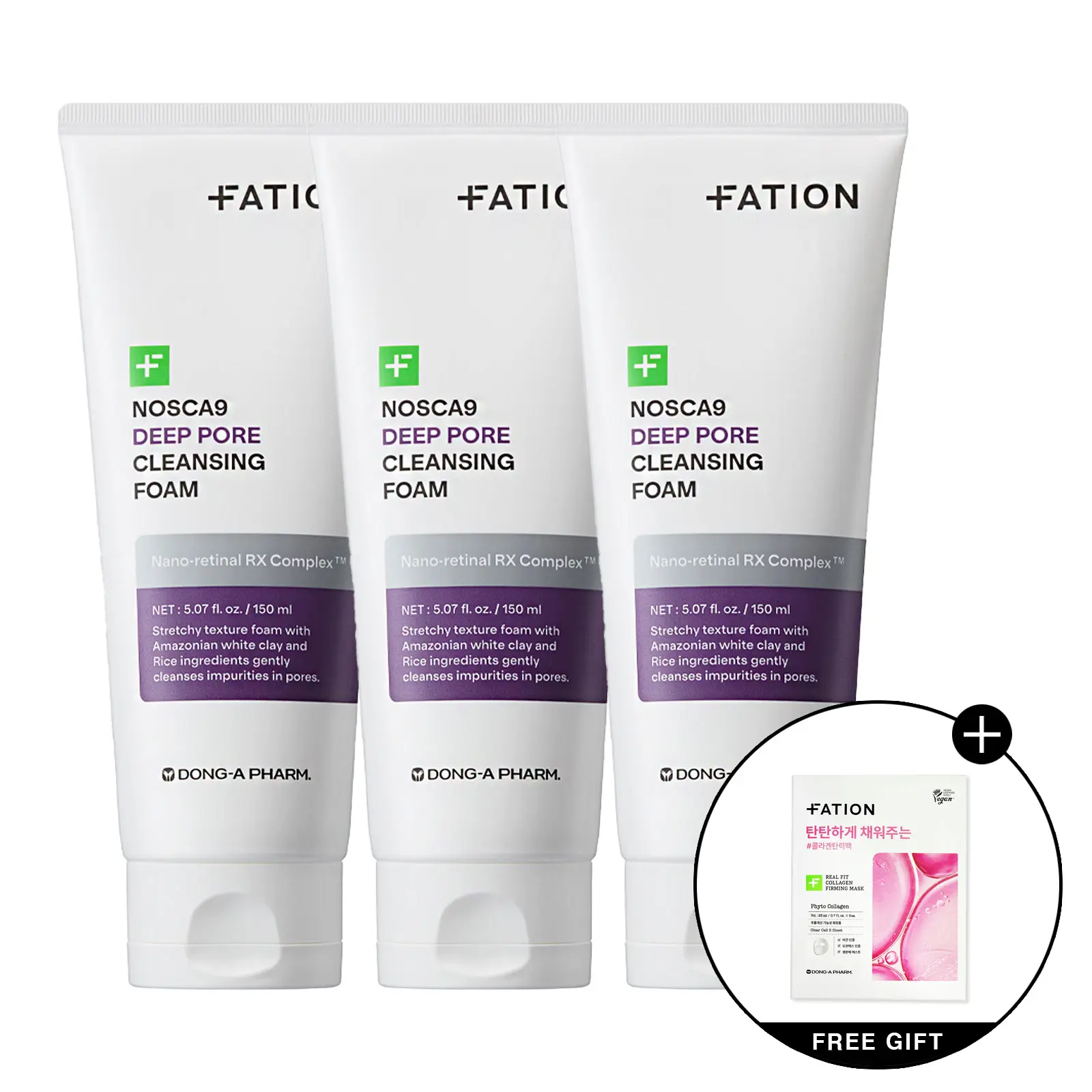 [1+1+1] FATION Nosca9 Deep Pore Cleansing Foam 5.07 fl oz. (150ml) -  Facial Smooth Hyaluronic Hyaluronic Acid Moisture Moisturize Rice Salicylic Sensitive Skin Repair + free gift