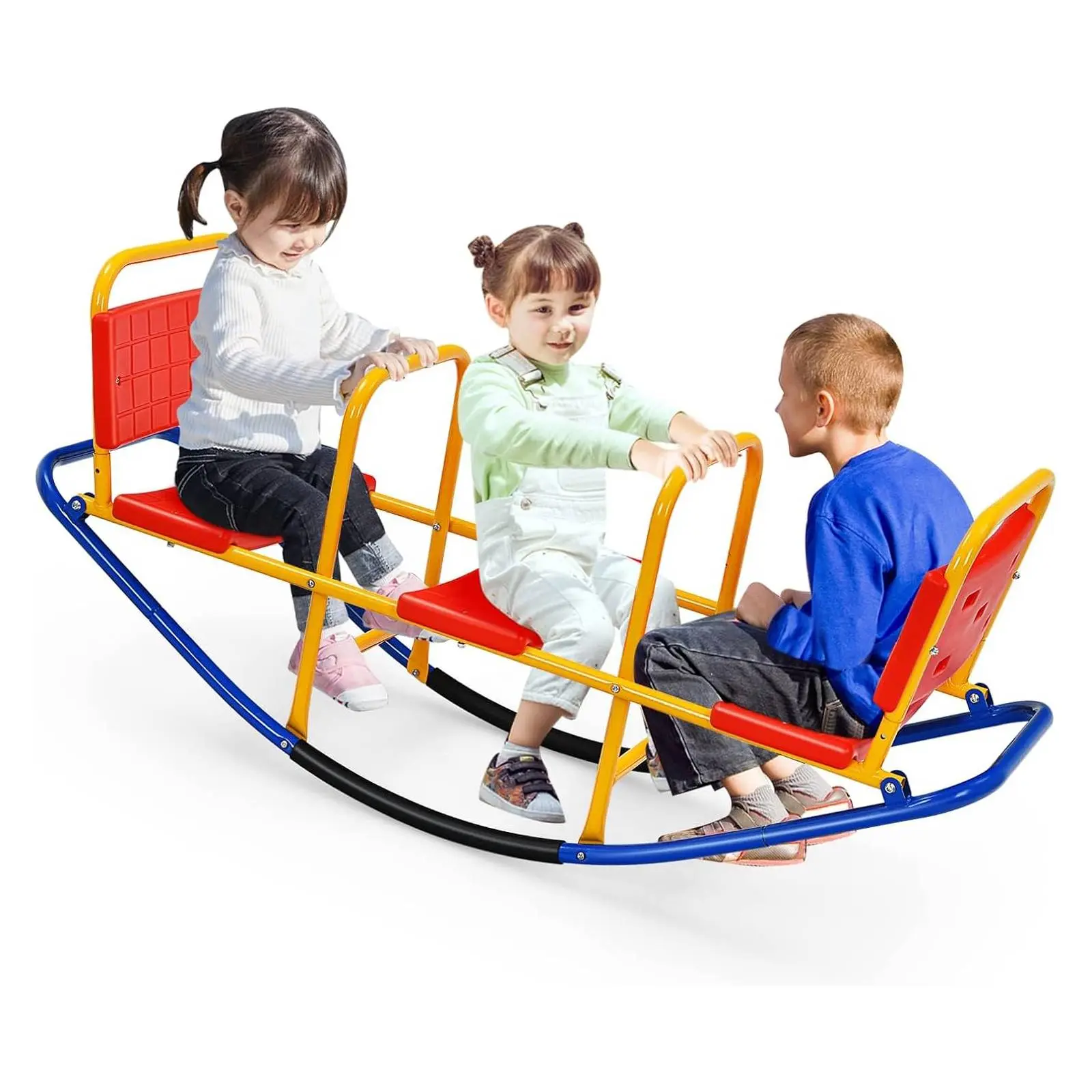 Costzon Durable 2-in-1 Metal Seesaw Teeter Totter for Toddlers, Colorful Easy-Grip Handles, Indoor-Outdoor Kids Outdoor Playground Toy Gift for Ages 3-8, Kids Outdoor Play