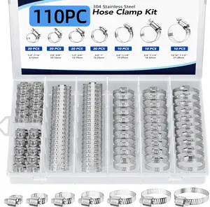 110 PCS Hose Clamps Stainless Steel Assortment Kit 1/4''–1-1/2'' Adjustable For Fuel Line Plumbing Automotive Mechanical Applications FathersDayGift