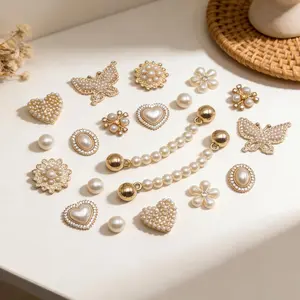 20count Bling Gems Plastic Butterfly Flower Sparkling Rhinestones Pearl DIY Shoe Decoration Charms for Women's Party Favor-USA