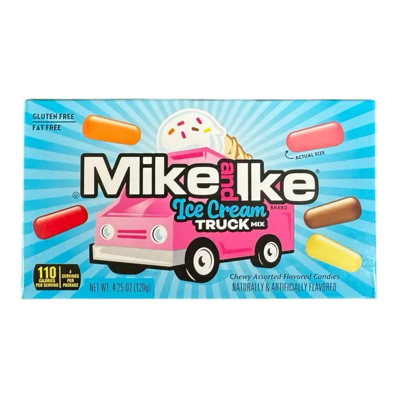 Mike & Ike Ice Cream Truck Mix Candies- Strawberry Shortcake, Orange Twist, Chocolate Waffle Cone, Banana Split, & Cherry Ice