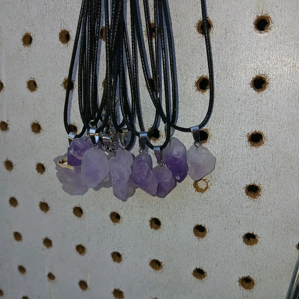 Natural Crystal Cluster Amethyst Necklaces - Purple Gemstone Pendant on Adjustable Cord