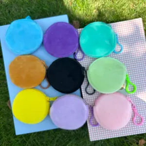 Simple Candy Color Short Plush Coin Purse, Children & Adults Zero Wallet Keychain, Small Colored Coins Bag, Storage Organizer, Card Coin Pouch